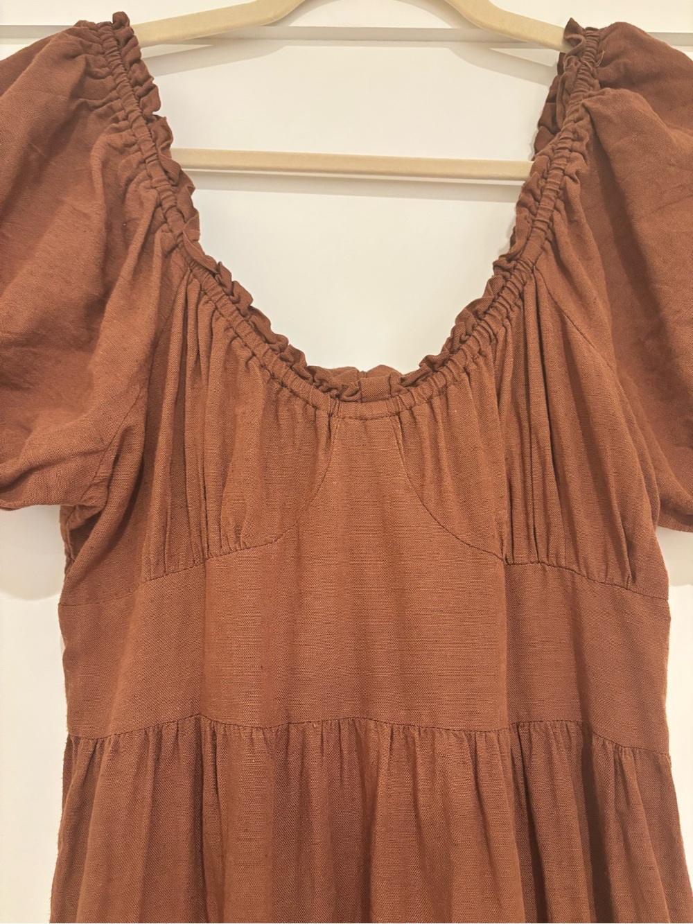 Women’s Brown Puff-Sleeve Dress L - Picture 3 of 7